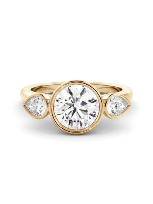 Irene- 1.20 CT Round Bezel Three Stone Style Moissanite Ring