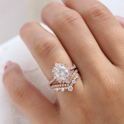 Serenity- 1.20 CT Oval Moissanite Halo & Pave Bridal Ring Set