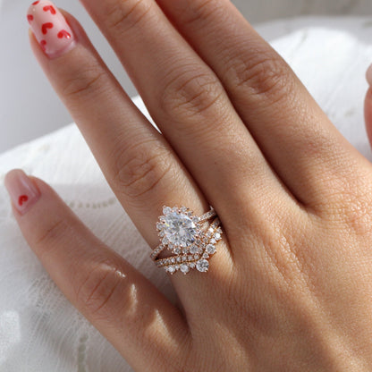 Serenity- 1.20 CT Oval Moissanite Halo & Pave Bridal Ring Set