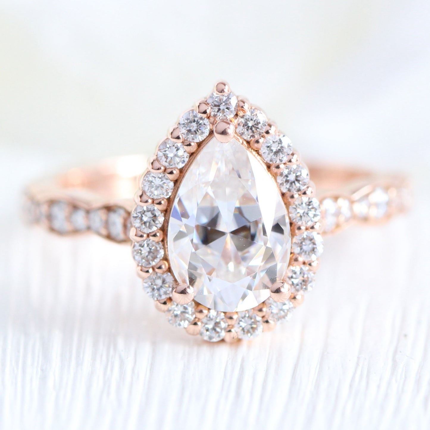 Madelyn- 2.50 CT Pear Moissanite Halo & Pave Bridal Ring Set