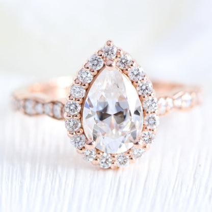 Madelyn- 2.50 CT Pear Moissanite Halo & Pave Bridal Ring Set