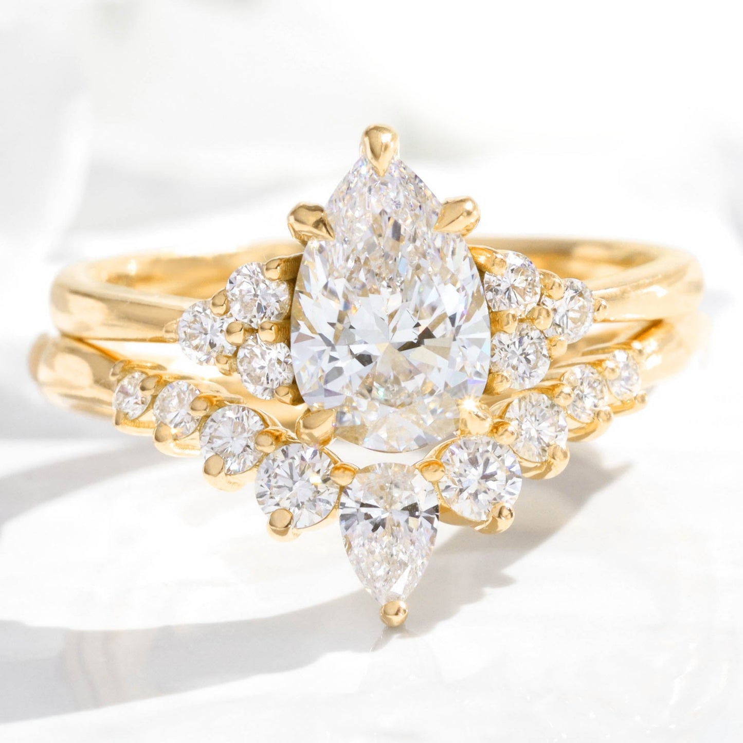 Everly- 1.20 CT Pear Moissanite Cluster Bridal Ring Set