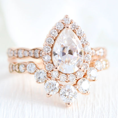 Madelyn- 2.50 CT Pear Moissanite Halo & Pave Bridal Ring Set