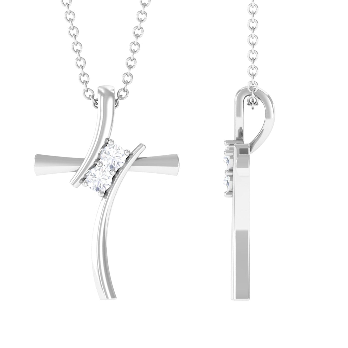 Aria- 0.18 TCW Round Bypass Cross Moissanite Necklace