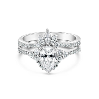 Madison- 1.50 CT Pear Moissanite Cluster & Pave Bridal Ring Set