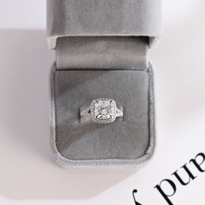 3.5 CT Cushion Cut Halo Moissanite Engagement Ring