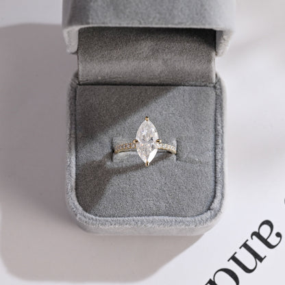 3.0 CT Marquise Cut Pave Moissanite Engagement Ring