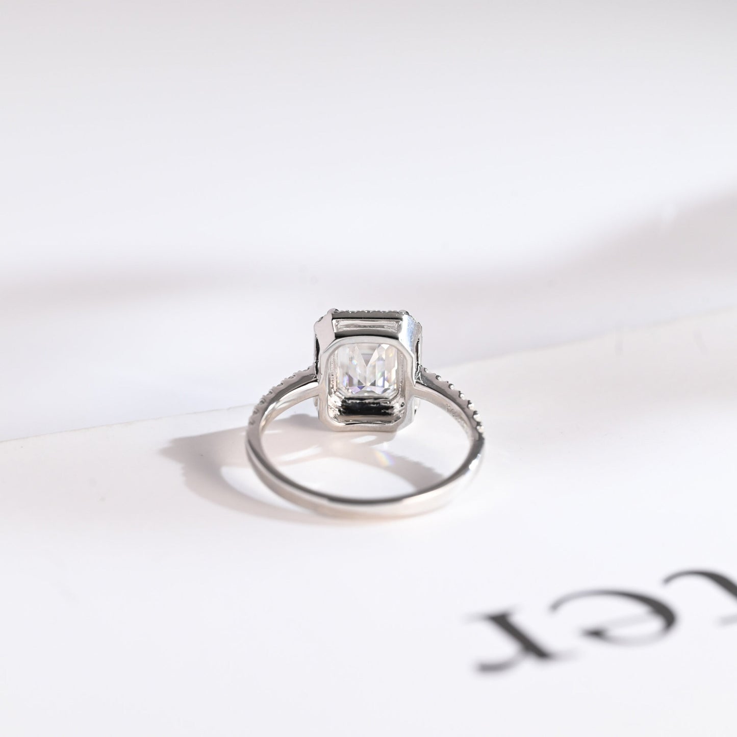 3.0 CT Emerald Cut Halo Moissanite Engagement Ring