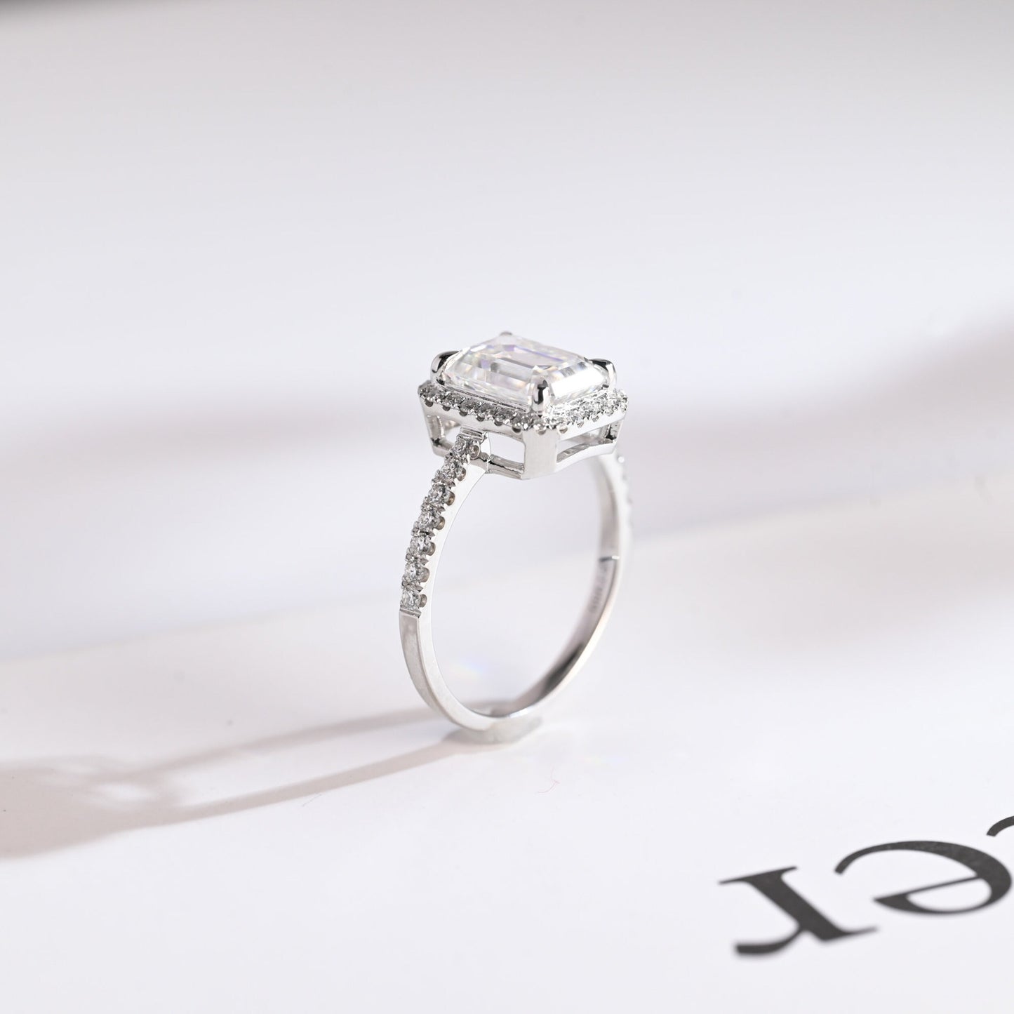 3.0 CT Emerald Cut Halo Moissanite Engagement Ring