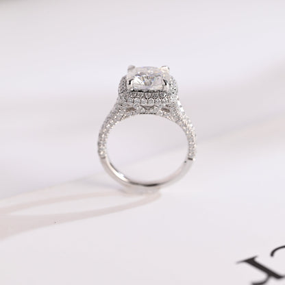 3.5 CT Cushion Cut Halo Moissanite Engagement Ring