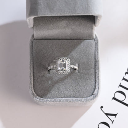 3.0 CT Emerald Cut Halo Moissanite Engagement Ring