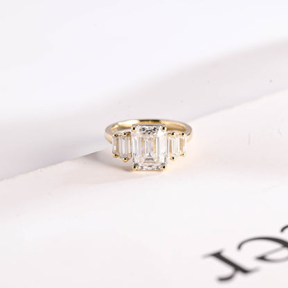 2.5 CT Emerald Cut Five Stone Moissanite Engagement Ring