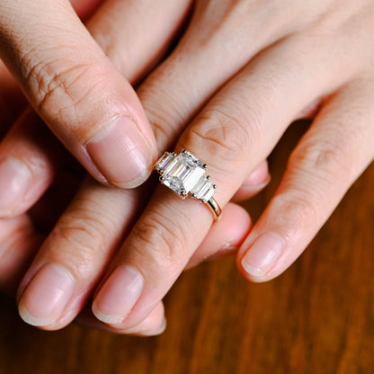 2.5 CT Emerald Cut Five Stone Moissanite Engagement Ring