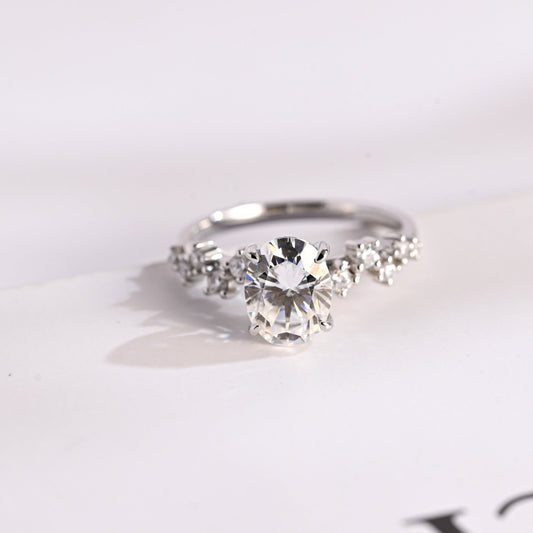 2.5 CT Oval Cut Cluster Moissanite Engagement Ring