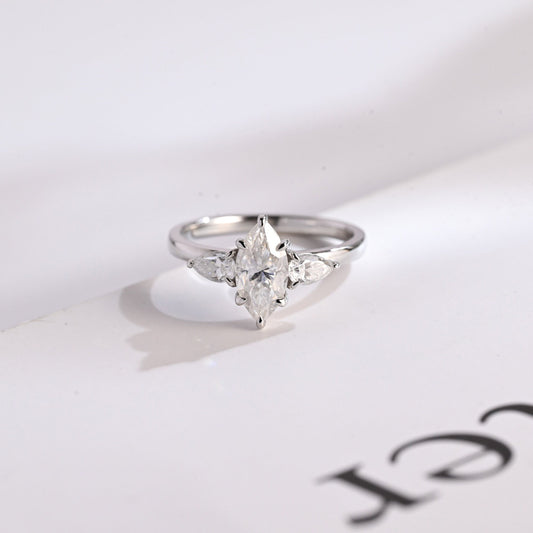 1.5 CT Marquise Cut Three Stone Moissanite Engagement Ring