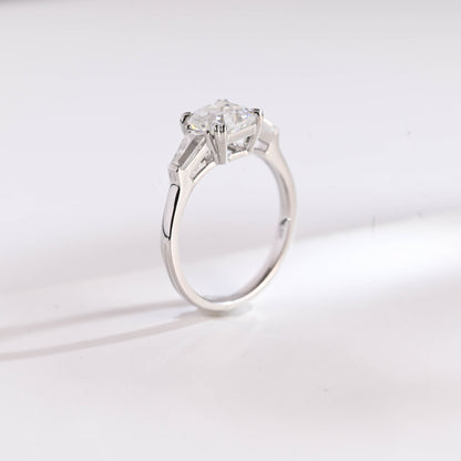 2.0 CT Asscher Cut Three Stone Moissanite Engagement Ring