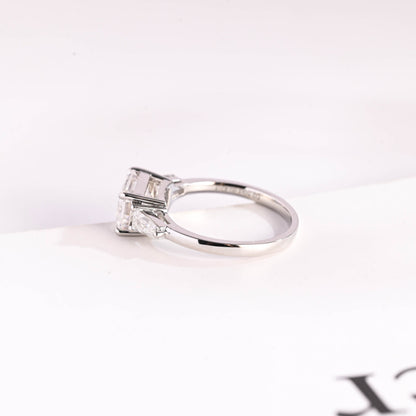 2.0 CT Emerald Cut Three Stone Moissanite Engagement Ring