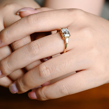 2.0 CT Emerald Cut Three Stone Moissanite Engagement Ring