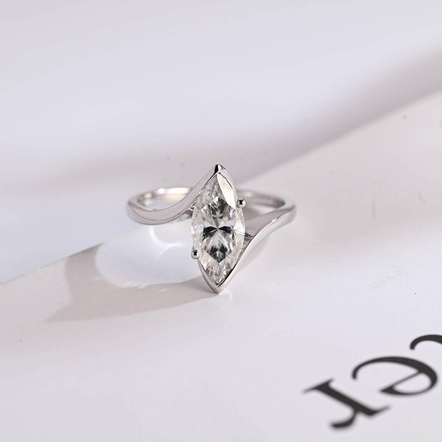 3.0 CT Marquise Cut Swirl Moissanite Engagement Ring