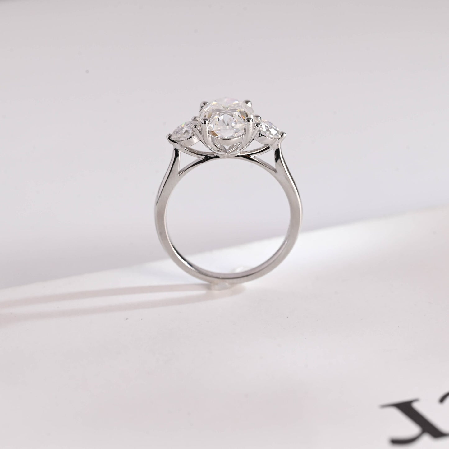 3.0 CT Oval Cut Three Stone Moissanite Engagement Ring