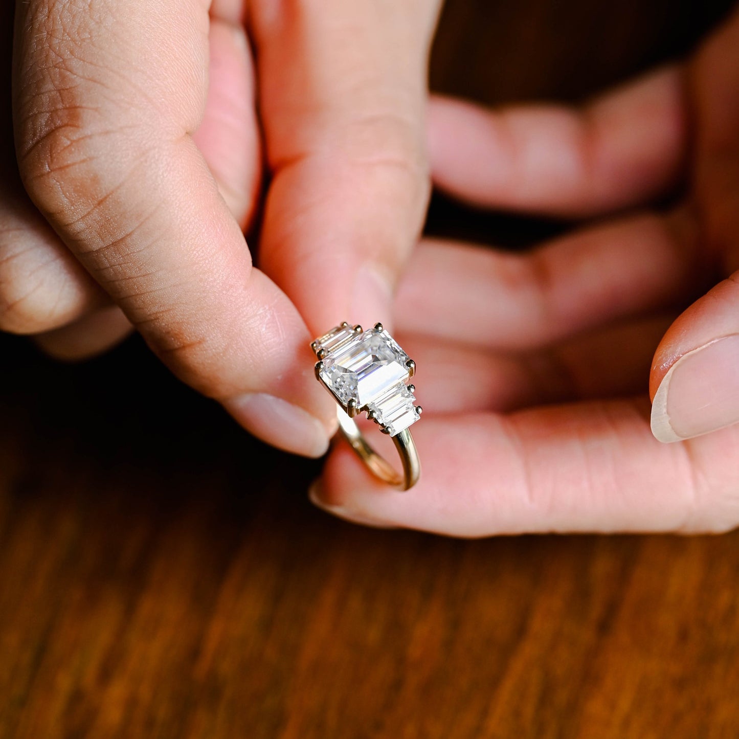 2.5 CT Emerald Cut Five Stone Moissanite Engagement Ring