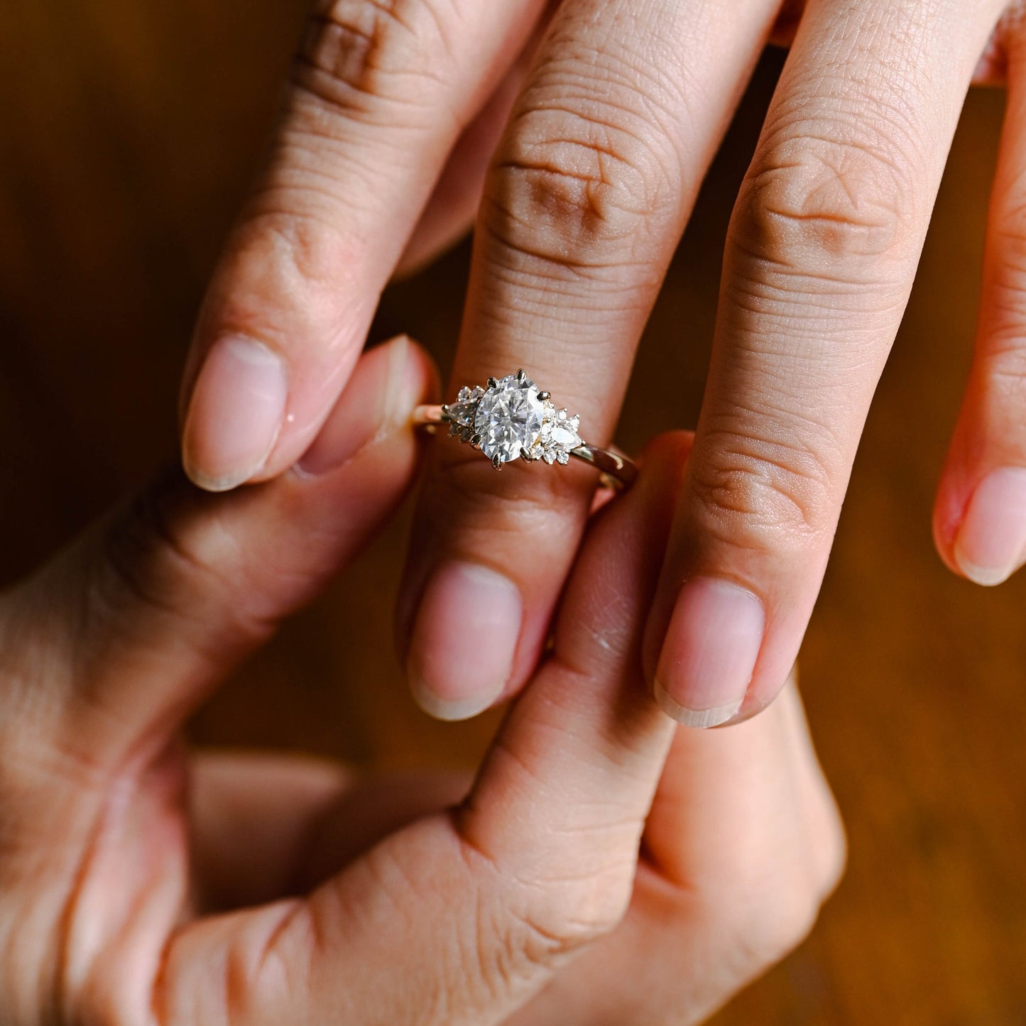 2.0 CT Oval Cut Cluster Moissanite Engagement Ring