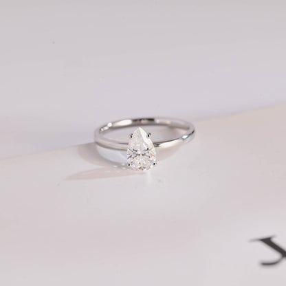 1.25 CT Pear Cut Solitaire Moissanite Engagement Ring