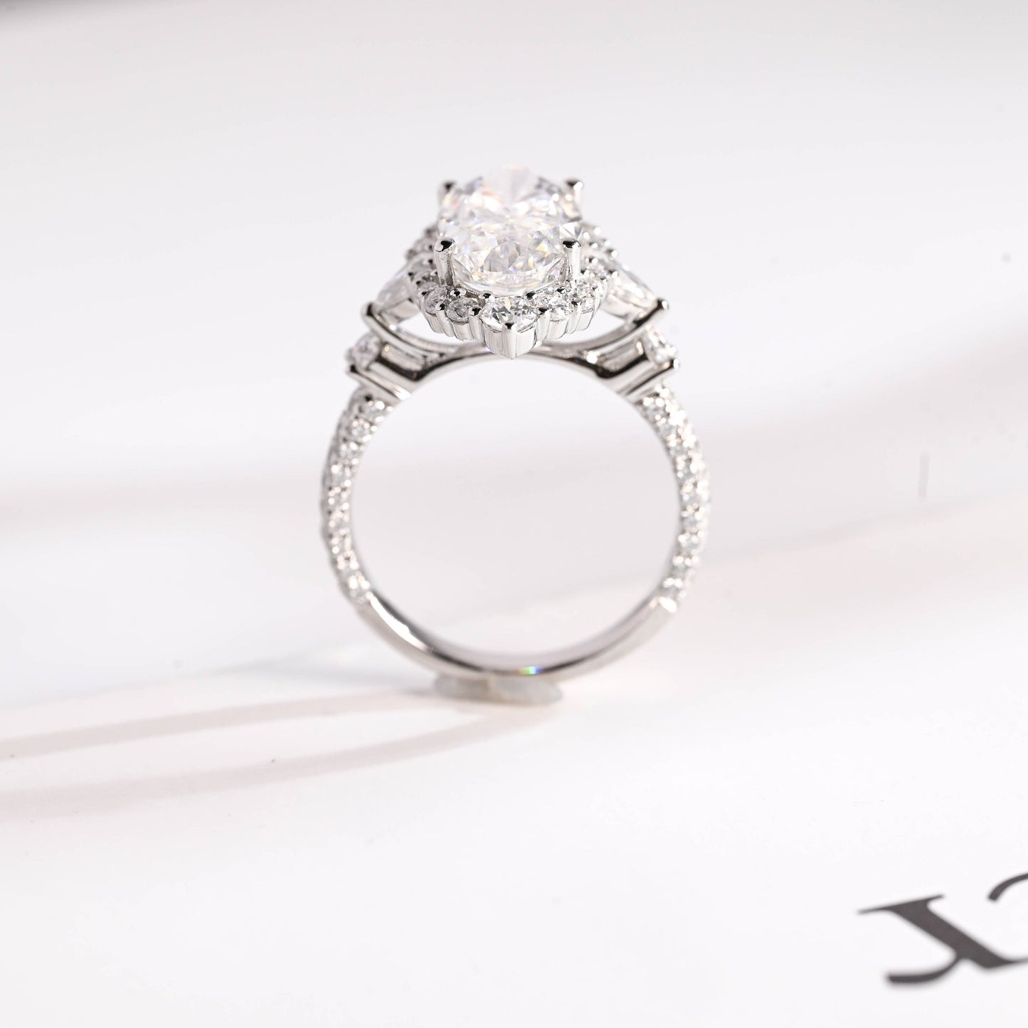 2.5 CT Oval Cut Pave & Halo Moissanite Engagement Ring