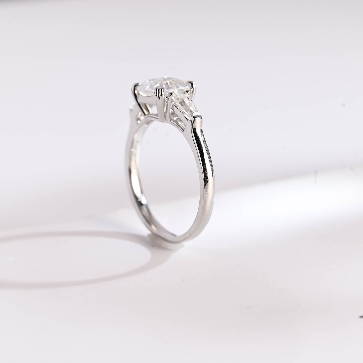 2.0 CT Asscher Cut Three Stone Moissanite Engagement Ring