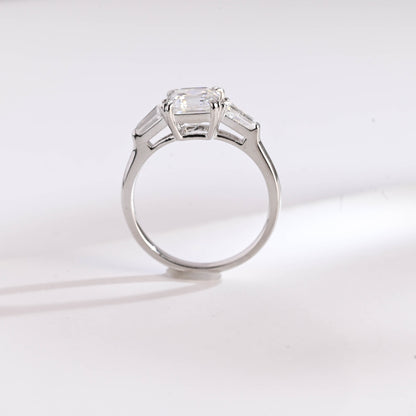 2.0 CT Asscher Cut Three Stone Moissanite Engagement Ring