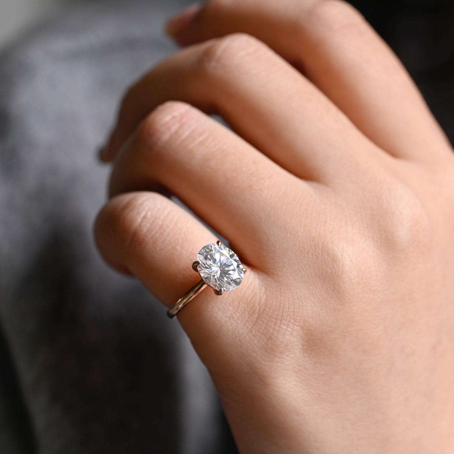 3.5 CT Oval Cut Solitaire Moissanite Engagement Ring