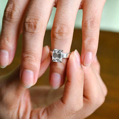 4.5 CT Emerald Cut Solitaire Moissanite Engagement Ring