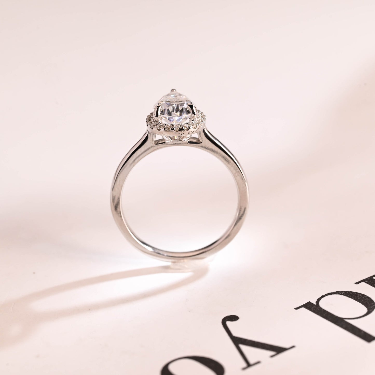 1.25 CT Pear Cut Halo Moissanite Engagement Ring