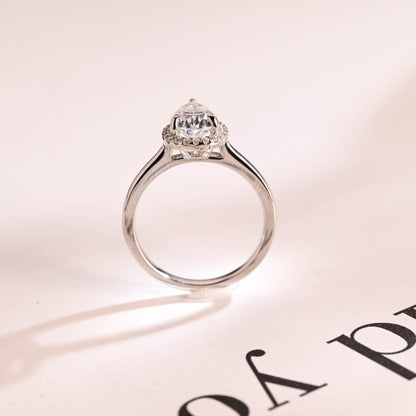 1.25 CT Pear Cut Halo Moissanite Engagement Ring