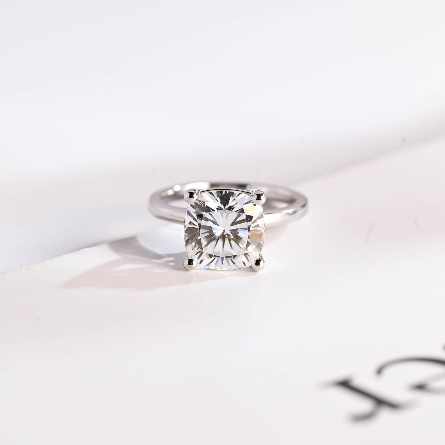 5.0 CT Cushion Cut Solitaire Moissanite Engagement Ring