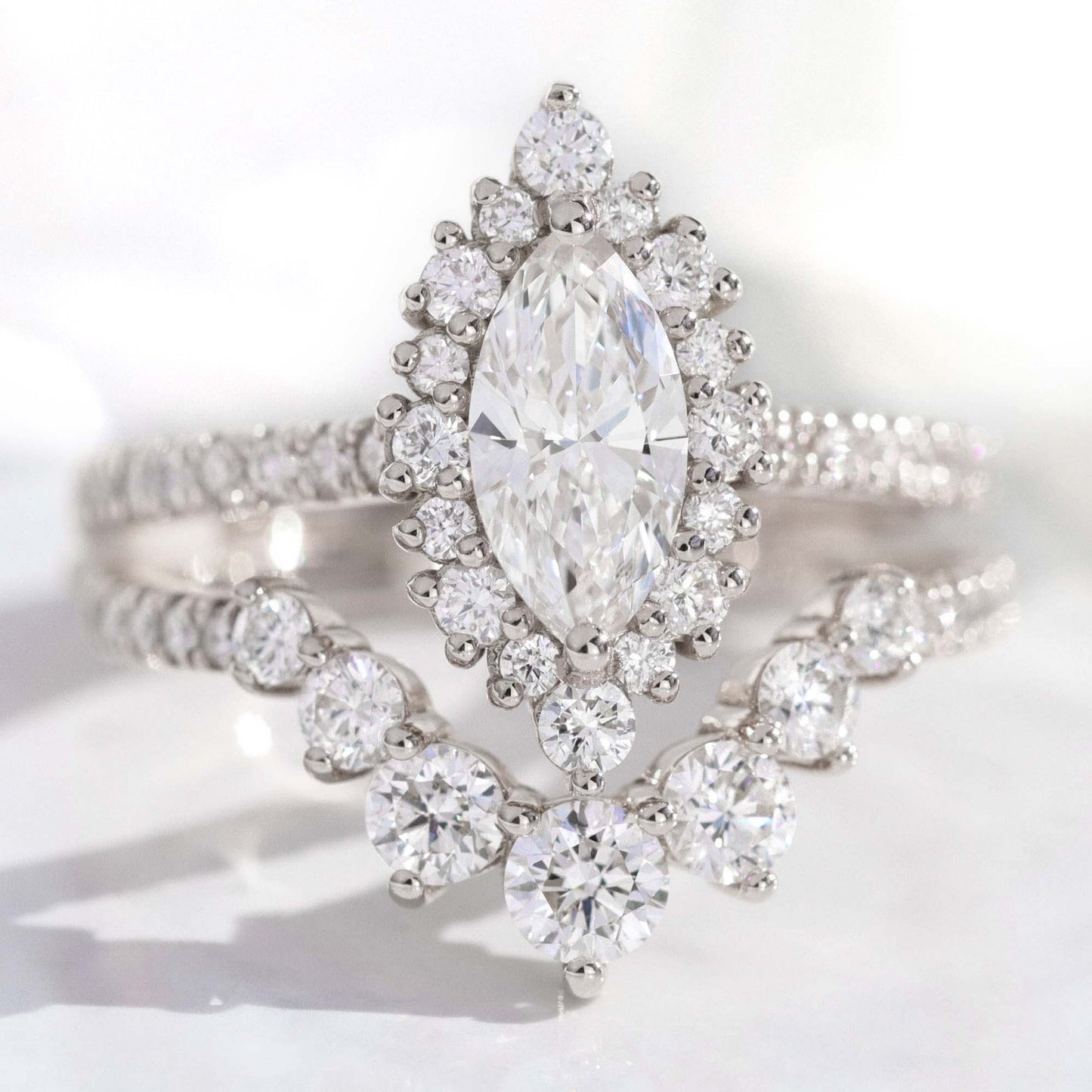 Riley- 1.50 CT Marquise Moissanite Halo & Pave Bridal Ring Set