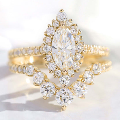 Riley- 1.50 CT Marquise Moissanite Halo & Pave Bridal Ring Set