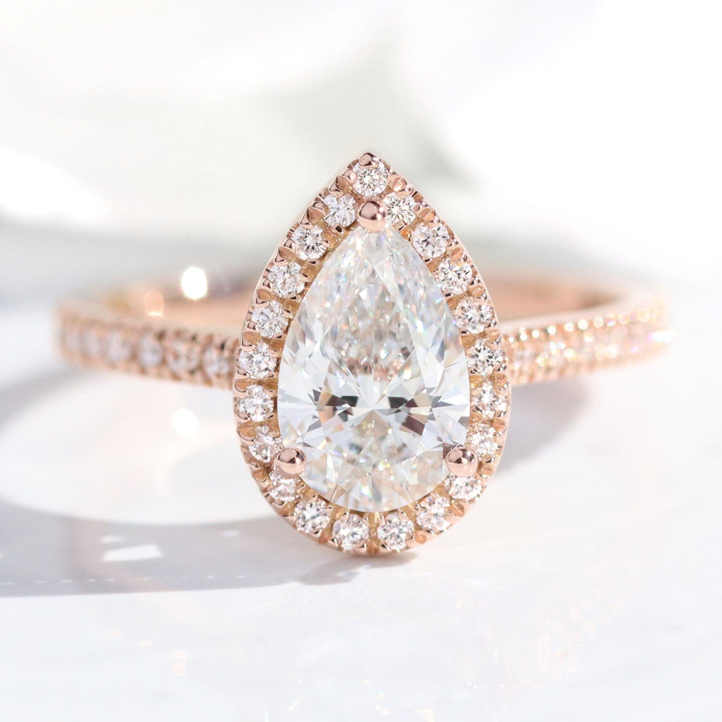 Sophie- 2.0 CT Pear Moissanite Halo & Pave Bridal Ring Set