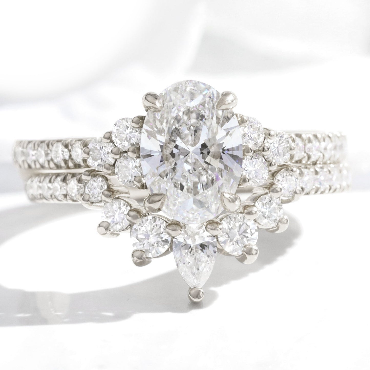 Amelia- 1.20 CT Oval Moissanite Cluster Bridal Ring Set