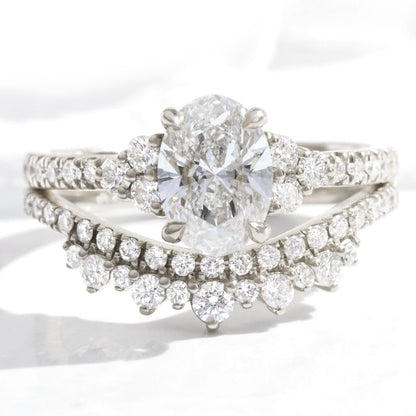 Claire- 1.50 CT Oval Moissanite Cluster Bridal Ring Set