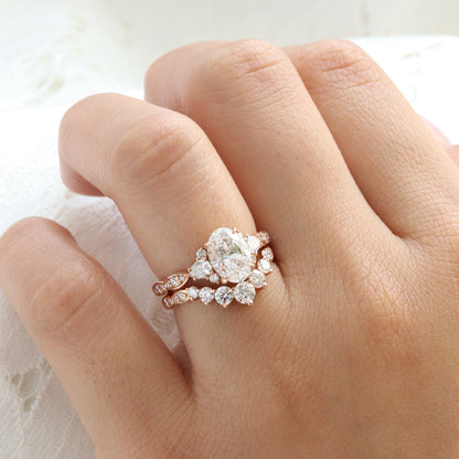 Savannah- 2.0 CT Oval Moissanite Cluster Bridal Ring Set