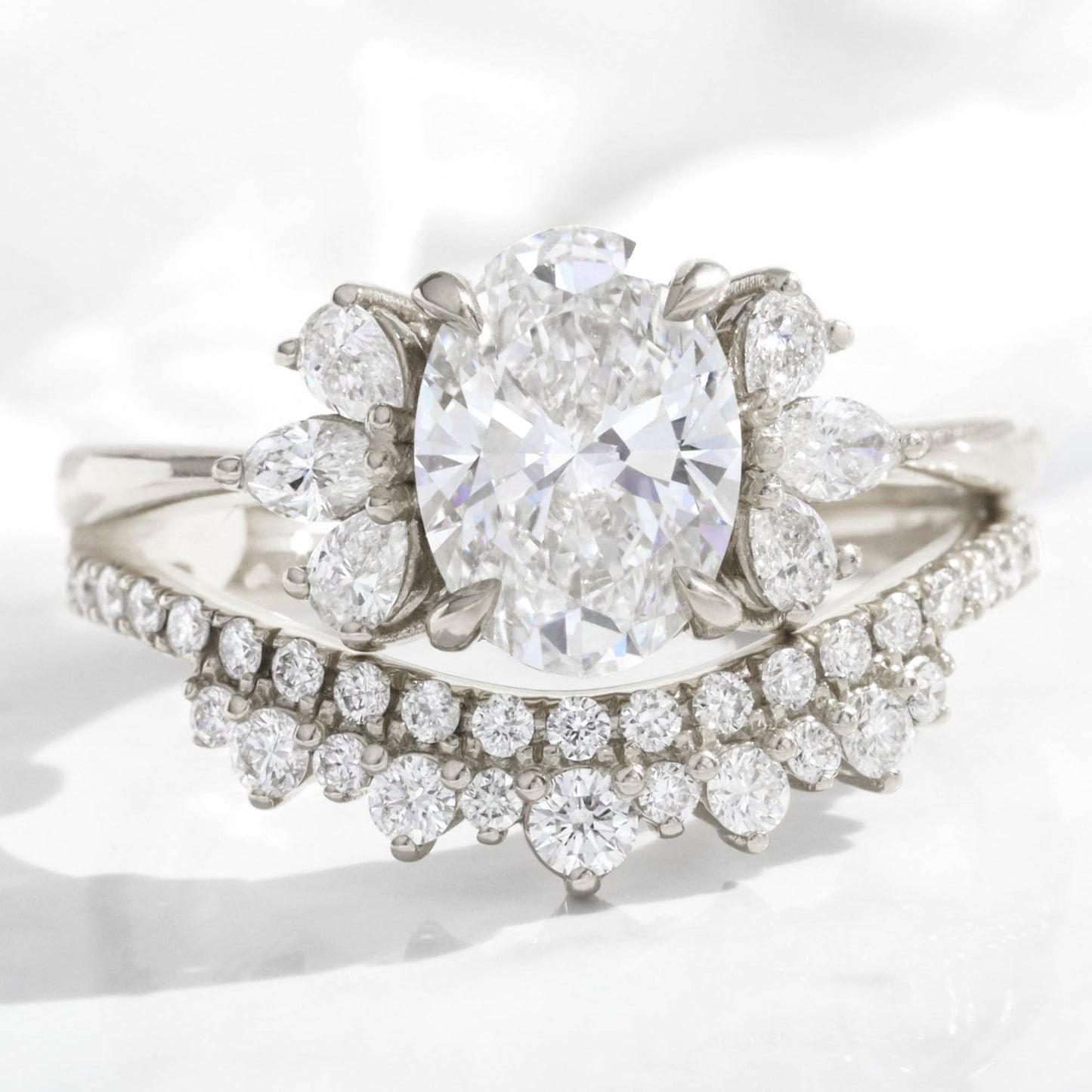 Lucy- 2.0 CT Marquise ,Pear & Oval Moissanite Cluster Bridal Ring Set