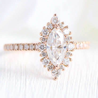 Paisley- 1.0 CT Marquise Moissanite Halo & Pave Bridal Ring Set