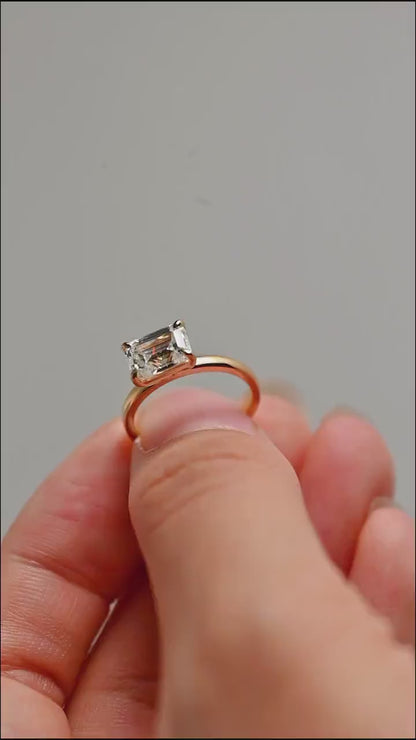 2.0 CT Emerald Cut Solitaire Style Moissanite Engagement Ring