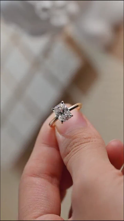 2.0 CT Radiant Cut Hidden Halo Moissanite Engagement Ring